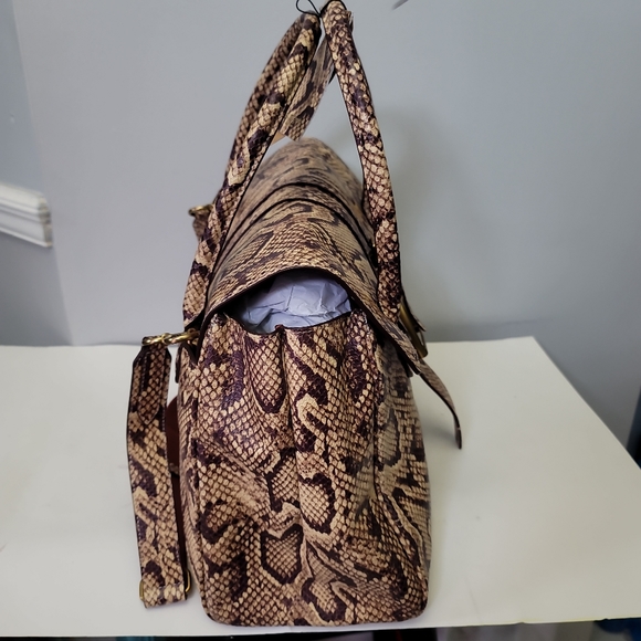 Margot Victoria Stirrup Snake Print Leather Satchel Bag